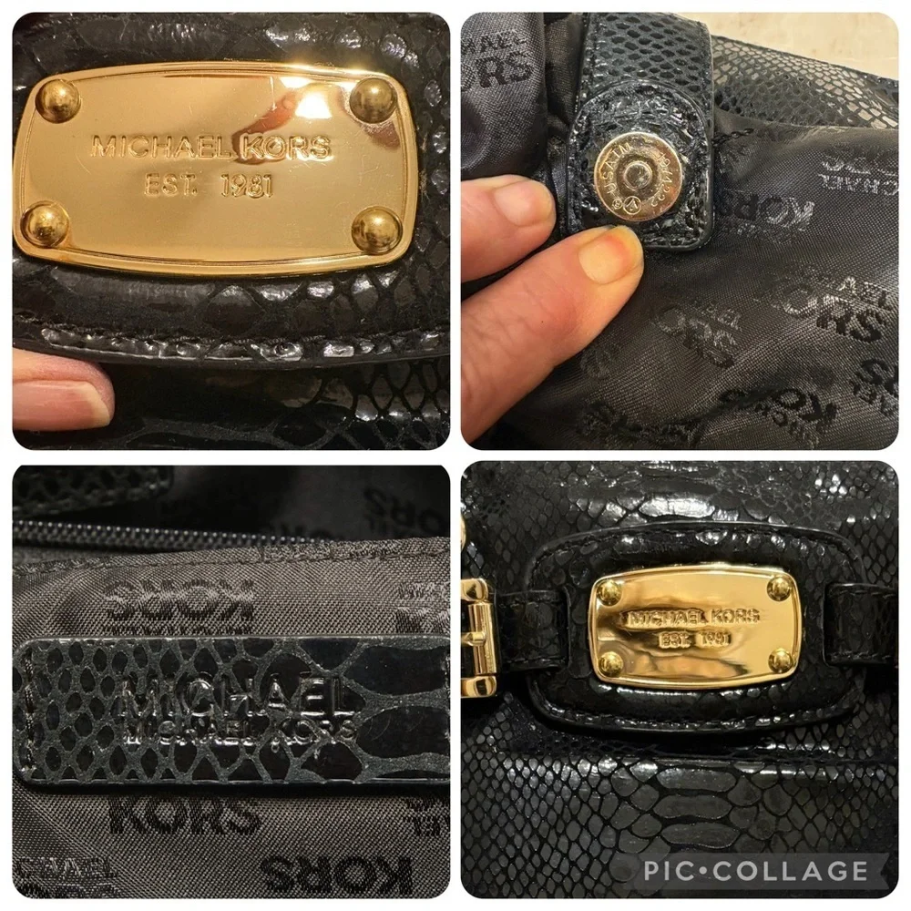 MICHAEL Michael Kors Black Phyton Effect Leather East West Hamilton EX COND